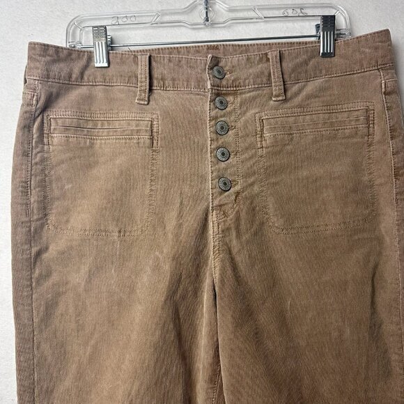 American Eagle Corduroy Pants Women 14 Tan‎ Super High Rise Flare Button Fly - Picture 2 of 4